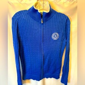 Lauren Ralph Lauren Active Size Small Blue Embroidered Zip Cable Knit Sweater